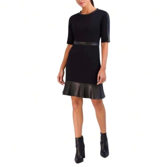 Laundry By Shelli Segal (Women's Size 10) Fit & Flare With Faux-Leather Accents - Picture 2 of 13